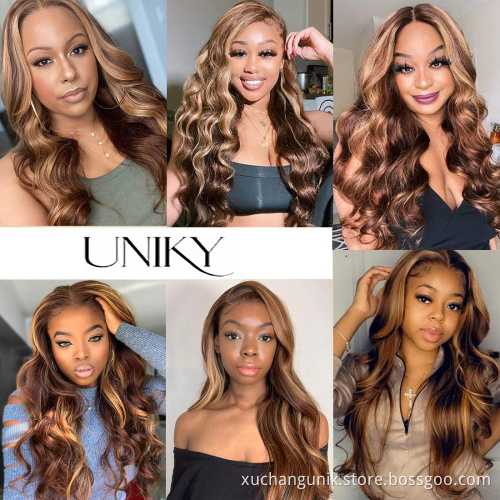 Blonde 30 Inch Long Straight 13X4 Transparent HD Lace Frontal Highlighted Human Hair Wigs 10A Highlight Body Wave Hair Full Wig